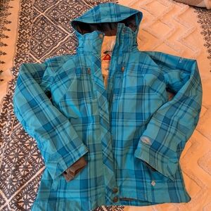 Columbia Whirlibird Blue/Gray Plaid 3 In 1 Snowboard Jacket